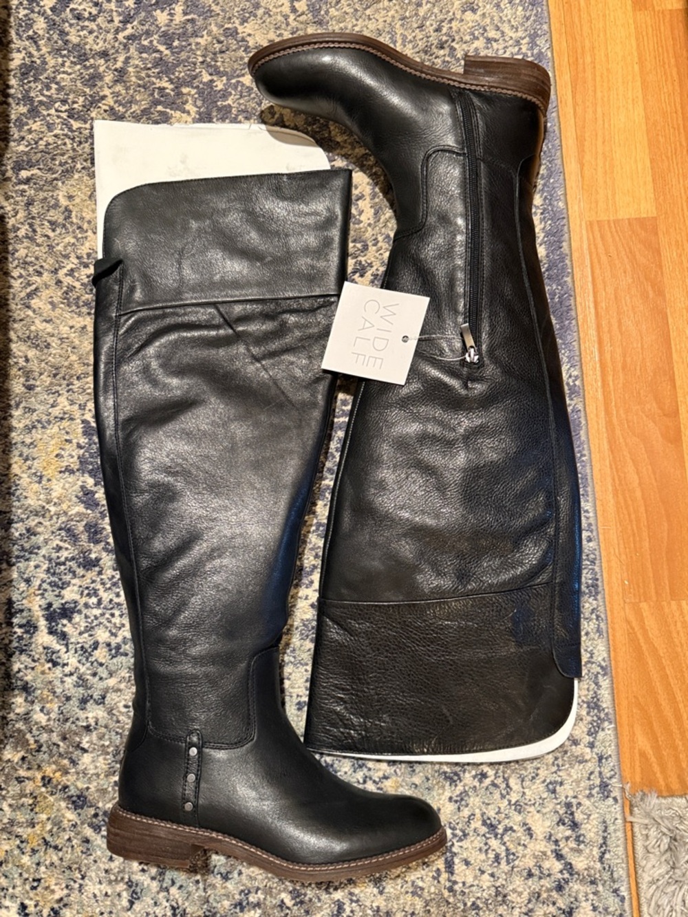 Franco Sarto Wide Calf Black Leather Tall Riding Boots